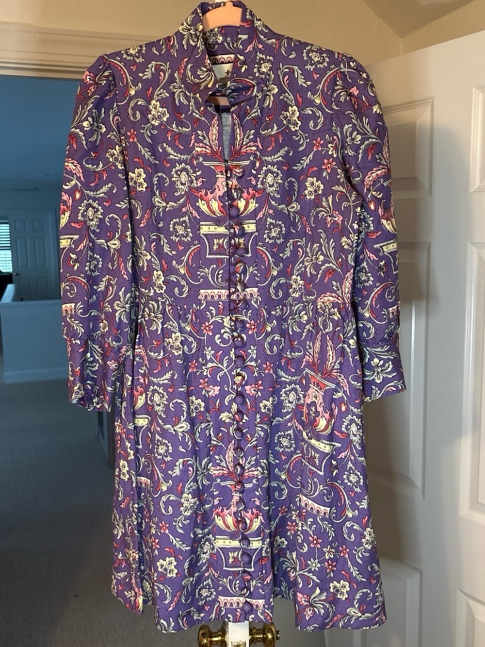 A307 - Tuckernuck Purple Ornate Floral Long Sleeve Mini Dress M